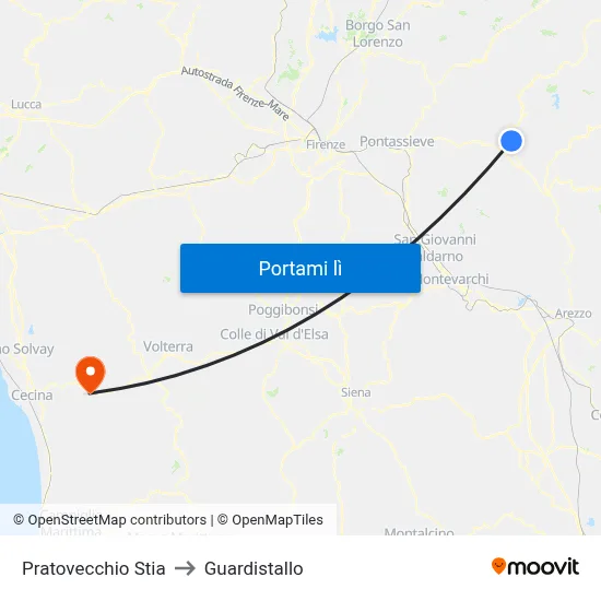 Pratovecchio Stia to Guardistallo map