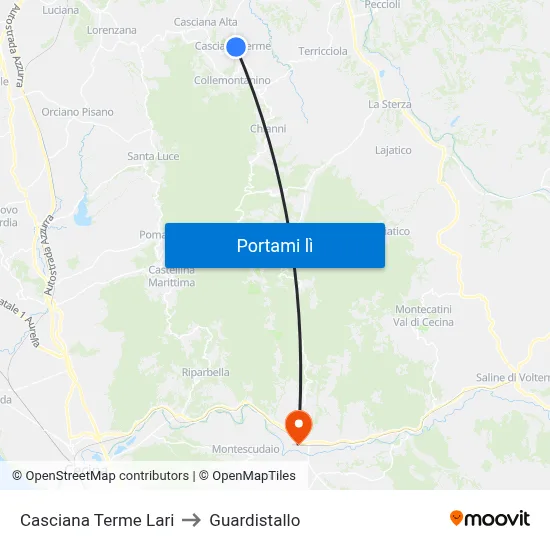 Casciana Terme Lari to Guardistallo map