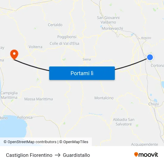 Castiglion Fiorentino to Guardistallo map