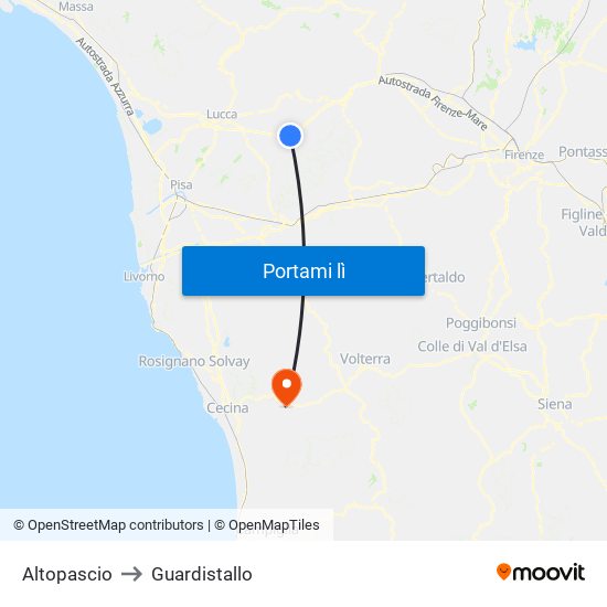 Altopascio to Guardistallo map
