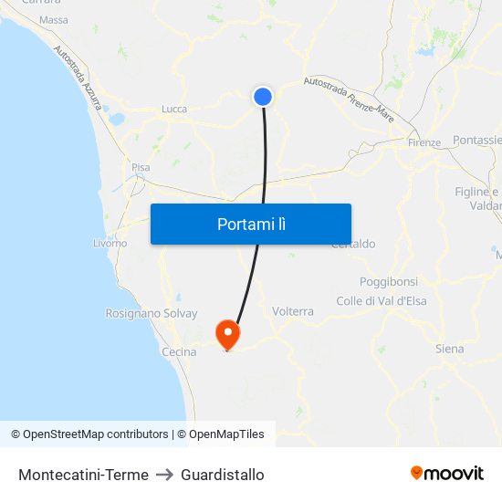 Montecatini-Terme to Guardistallo map