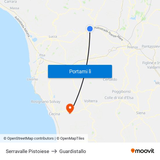 Serravalle Pistoiese to Guardistallo map