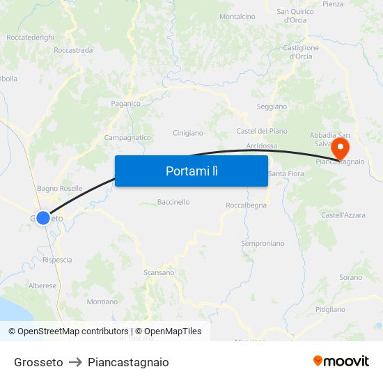 Grosseto to Piancastagnaio map