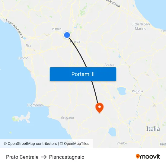 Prato Centrale to Piancastagnaio map