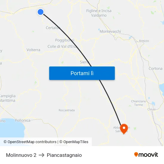 Molinnuovo 2 to Piancastagnaio map