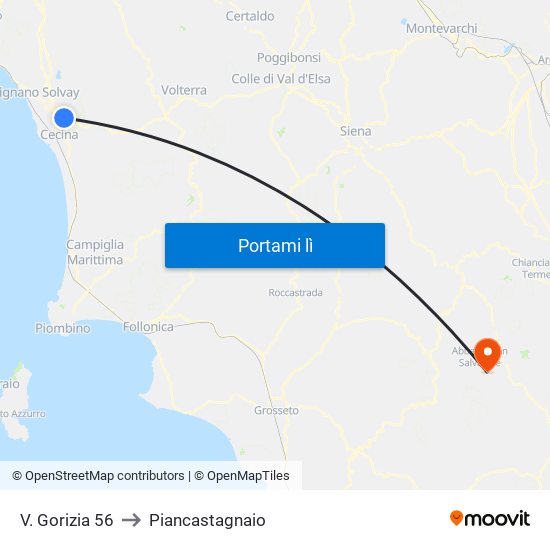 V. Gorizia 56 to Piancastagnaio map