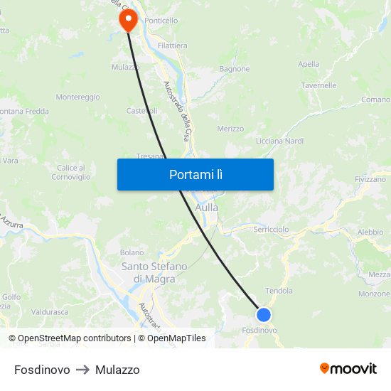 Fosdinovo to Mulazzo map