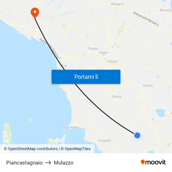 Piancastagnaio to Mulazzo map