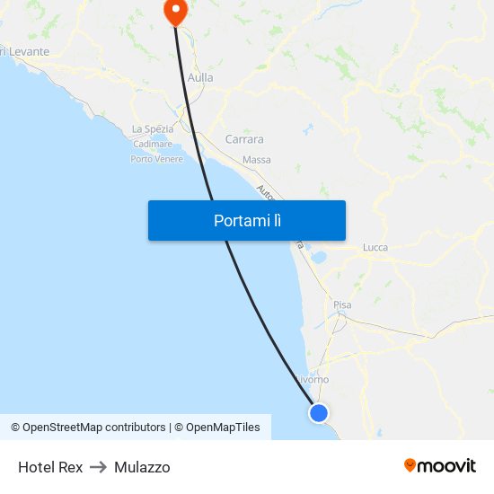 Hotel Rex to Mulazzo map
