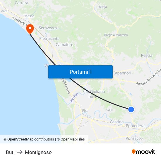 Buti to Montignoso map