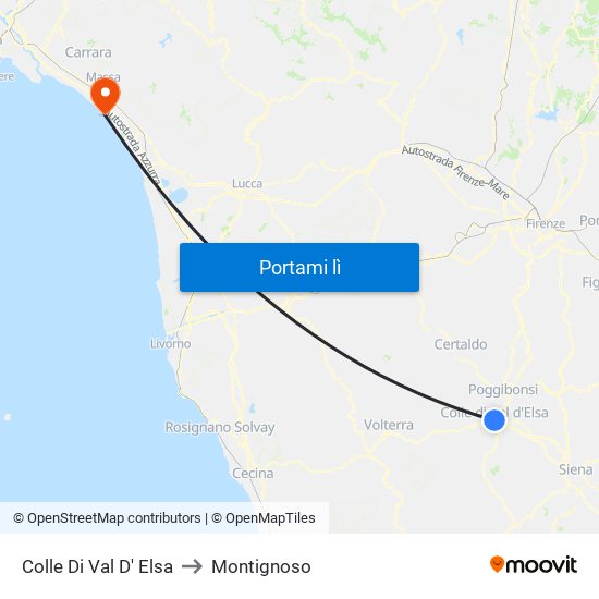 Colle Di Val D' Elsa to Montignoso map
