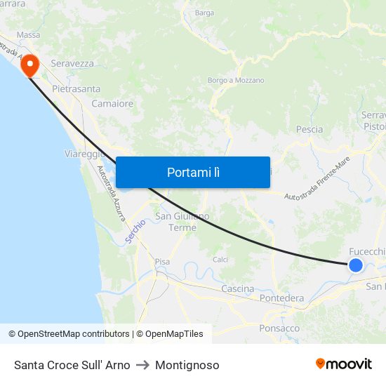 Santa Croce Sull' Arno to Montignoso map