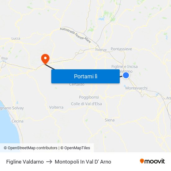 Figline Valdarno to Montopoli In Val D' Arno map