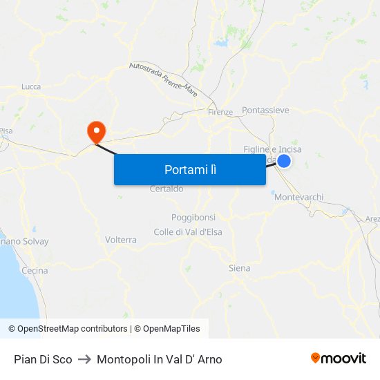 Pian Di Sco to Montopoli In Val D' Arno map