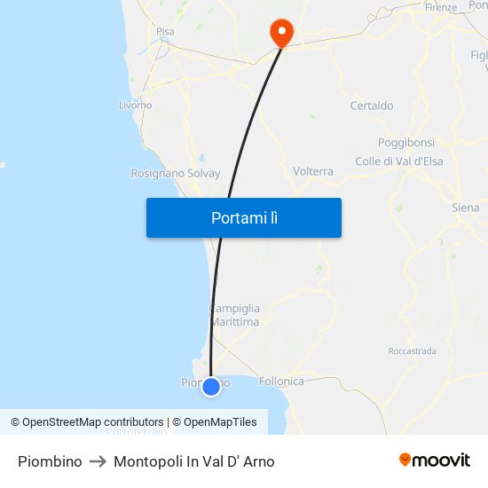 Piombino to Montopoli In Val D' Arno map