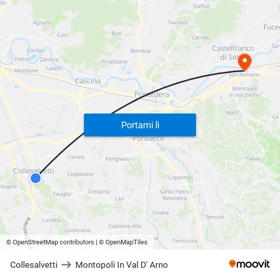 Collesalvetti to Montopoli In Val D' Arno map
