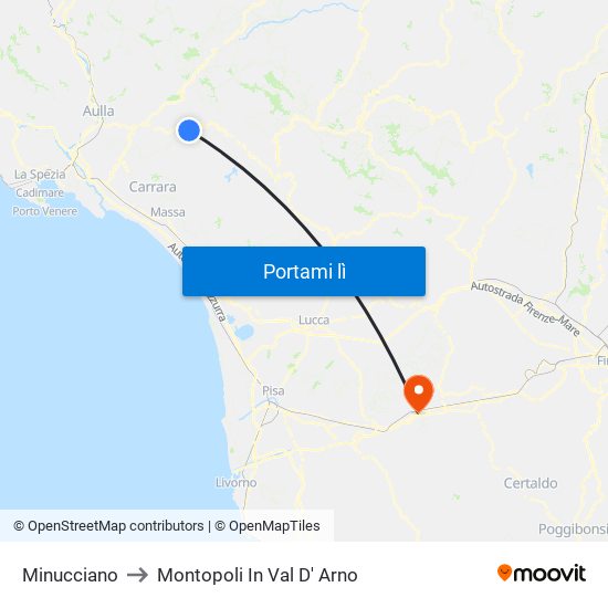 Minucciano to Montopoli In Val D' Arno map