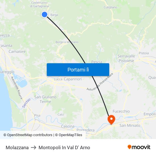 Molazzana to Montopoli In Val D' Arno map