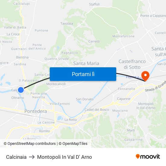 Calcinaia to Montopoli In Val D' Arno map