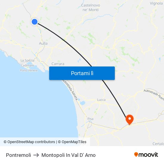 Pontremoli to Montopoli In Val D' Arno map