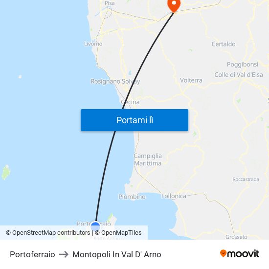 Portoferraio to Montopoli In Val D' Arno map