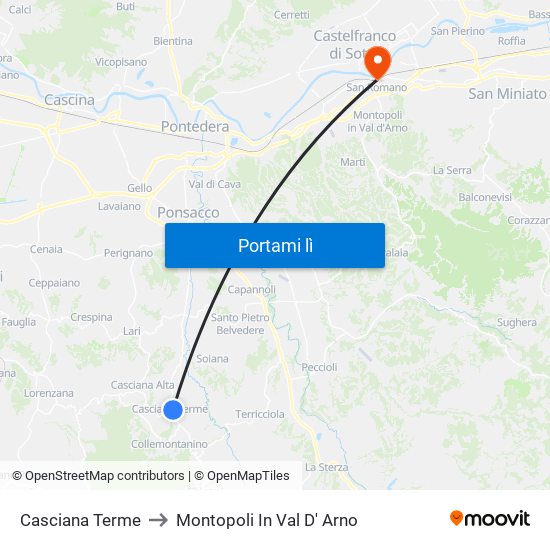 Casciana Terme to Montopoli In Val D' Arno map