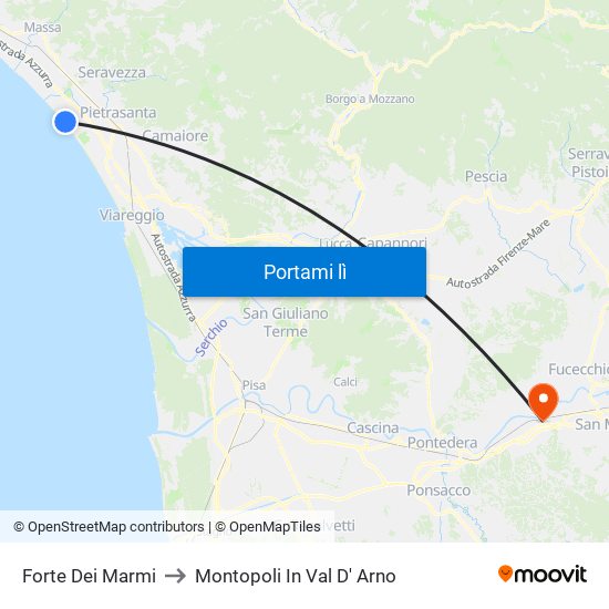 Forte Dei Marmi to Montopoli In Val D' Arno map