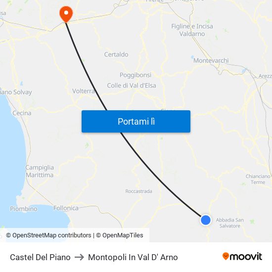 Castel Del Piano to Montopoli In Val D' Arno map