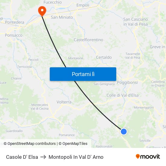 Casole D' Elsa to Montopoli In Val D' Arno map