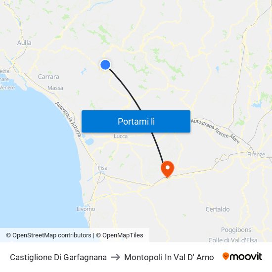 Castiglione Di Garfagnana to Montopoli In Val D' Arno map