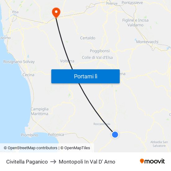 Civitella Paganico to Montopoli In Val D' Arno map