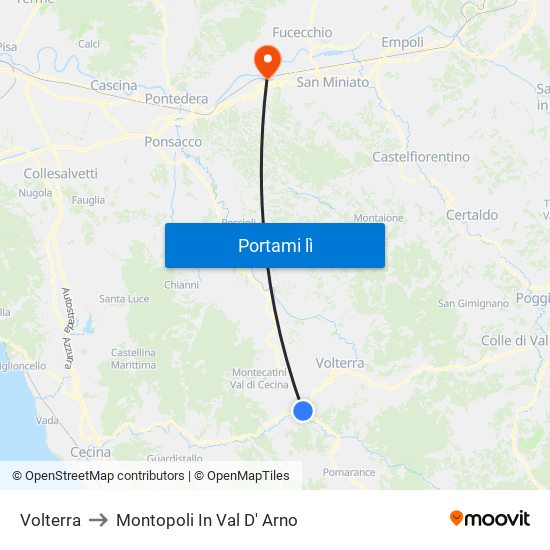 Volterra to Montopoli In Val D' Arno map