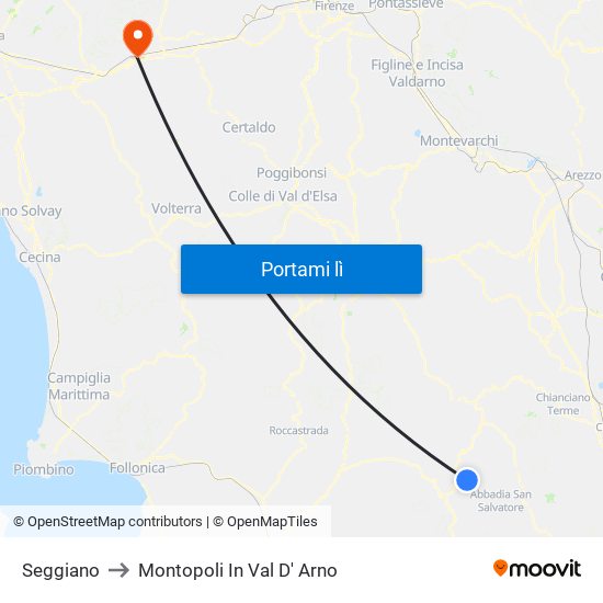 Seggiano to Montopoli In Val D' Arno map