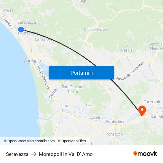 Seravezza to Montopoli In Val D' Arno map