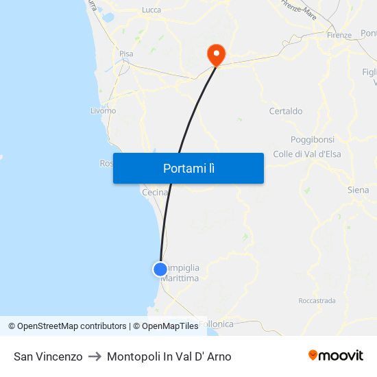 San Vincenzo to Montopoli In Val D' Arno map