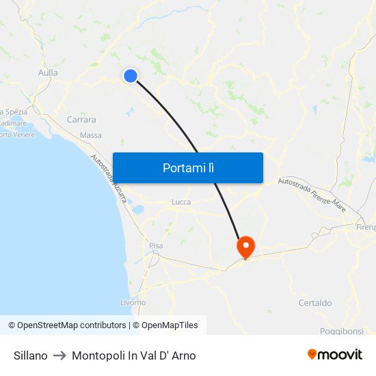 Sillano to Montopoli In Val D' Arno map