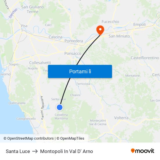 Santa Luce to Montopoli In Val D' Arno map