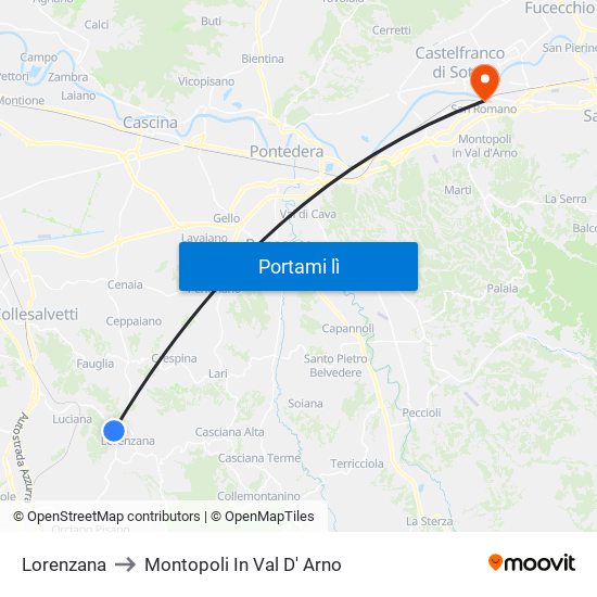 Lorenzana to Montopoli In Val D' Arno map