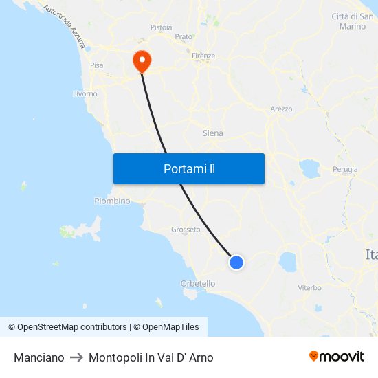 Manciano to Montopoli In Val D' Arno map