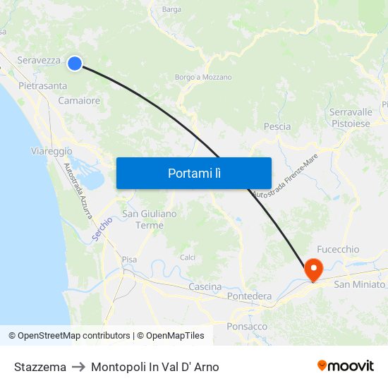 Stazzema to Montopoli In Val D' Arno map