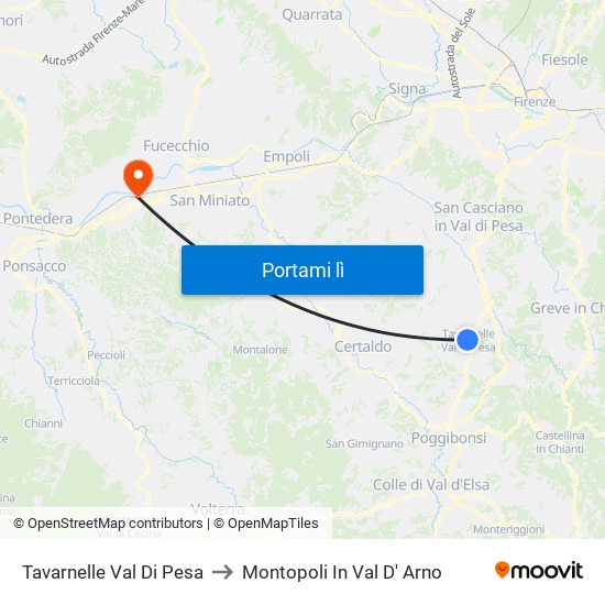 Tavarnelle Val Di Pesa to Montopoli In Val D' Arno map