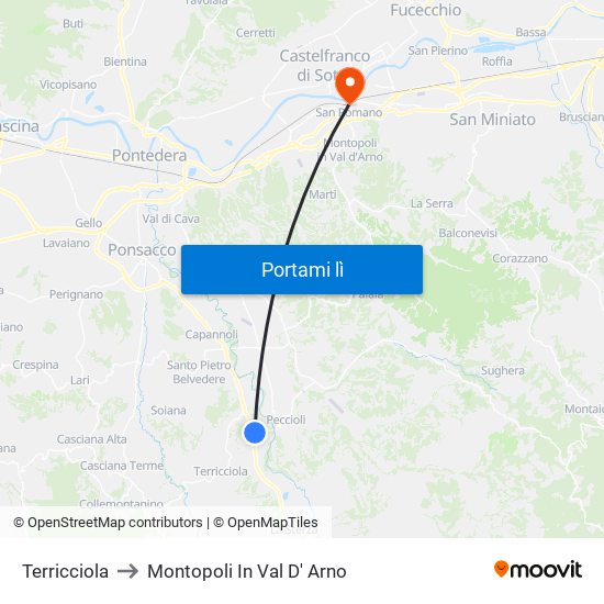 Terricciola to Montopoli In Val D' Arno map