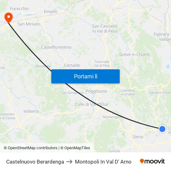 Castelnuovo Berardenga to Montopoli In Val D' Arno map