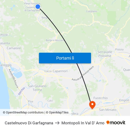 Castelnuovo Di Garfagnana to Montopoli In Val D' Arno map