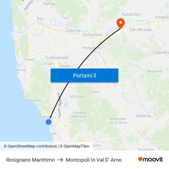 Rosignano Marittimo to Montopoli In Val D' Arno map