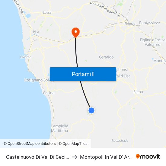 Castelnuovo Di Val Di Cecina to Montopoli In Val D' Arno map