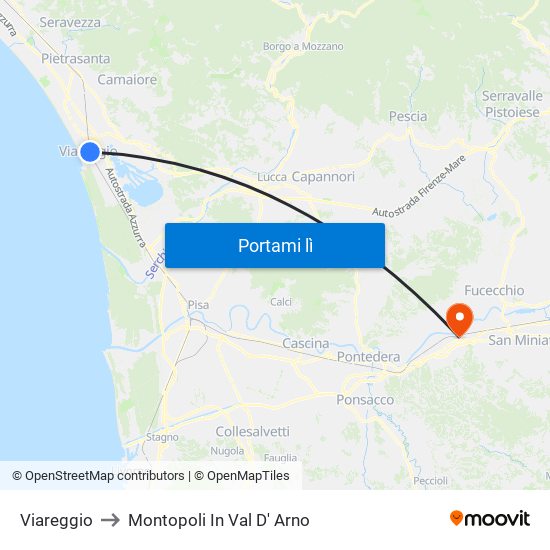 Viareggio to Montopoli In Val D' Arno map