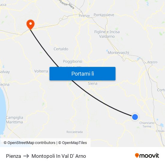 Pienza to Montopoli In Val D' Arno map