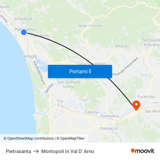 Pietrasanta to Montopoli In Val D' Arno map