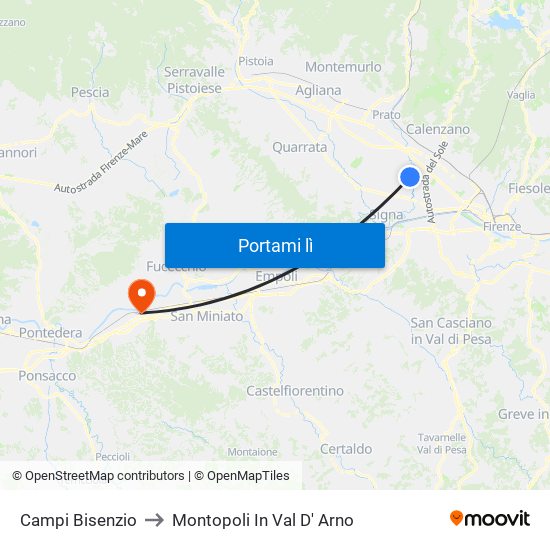 Campi Bisenzio to Montopoli In Val D' Arno map